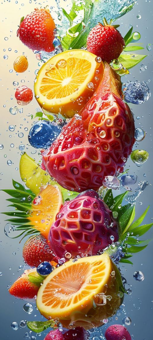 Photorealistic Futuristic Fruit Splash Water Wallpaper