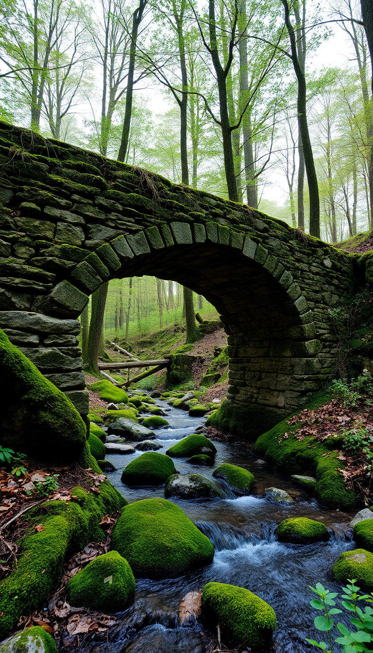 Stone Bridge Forest Stream Nature Deluxe Wallpaper