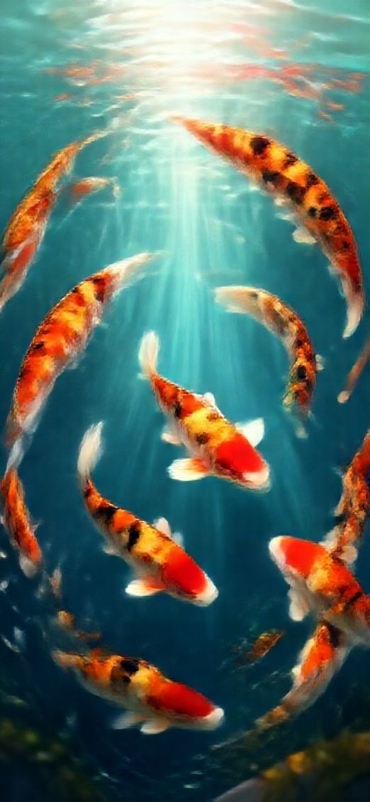 Celestial Swimming Fish Koi Shrine Anime Wallpaper