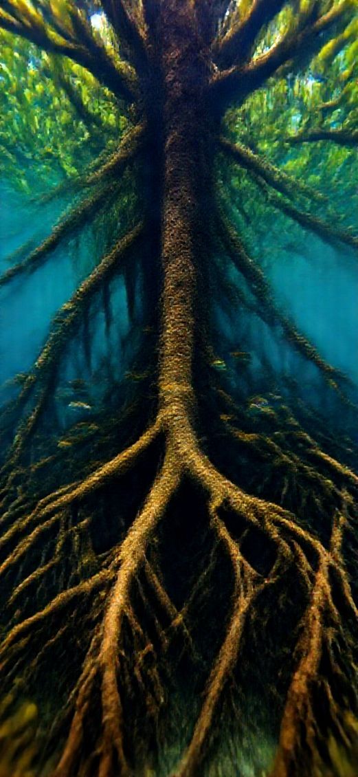 Frozen Forest Roots Underwater Fish Photorealistic Wallpaper