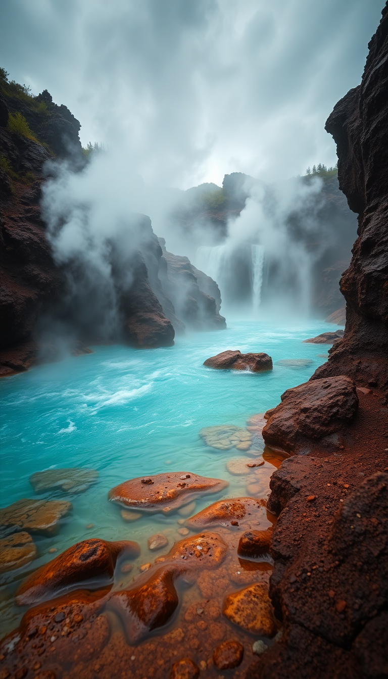 Bold Volcanic Springs Rising Water Photorealistic Wallpaper