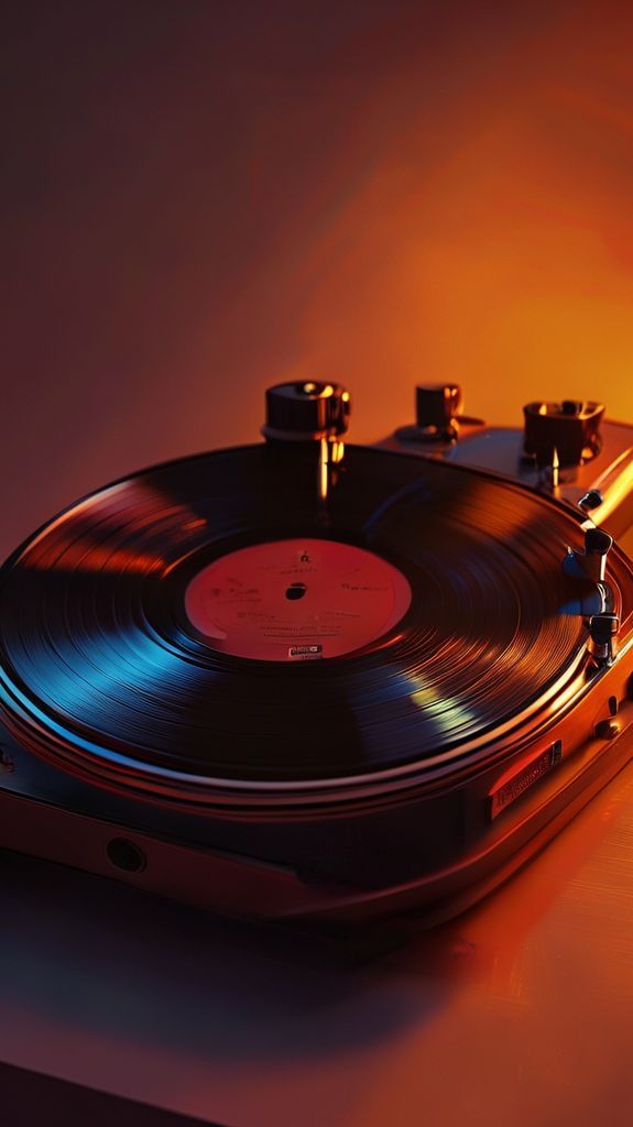 Spectacular Record Player Warm Lighting Photorealistic Wallpaper