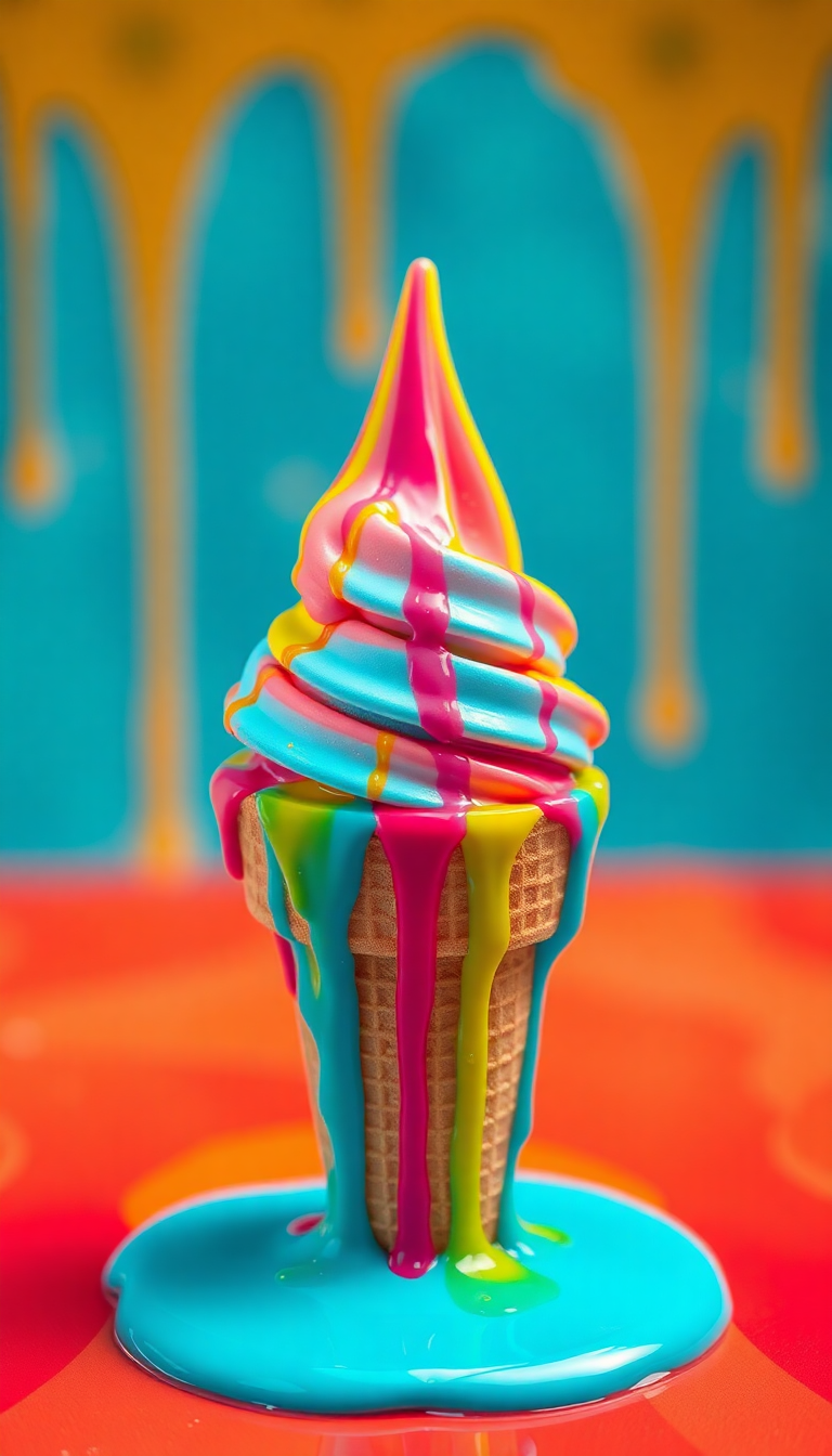Ice Cream Cone Melting Summer Colorful Photorealistic Prime Wallpaper