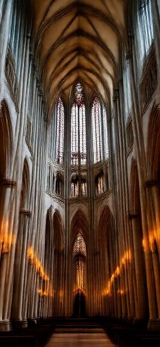 Wild Gothic Cathedral Interior Candlelight Shadows Wallpaper