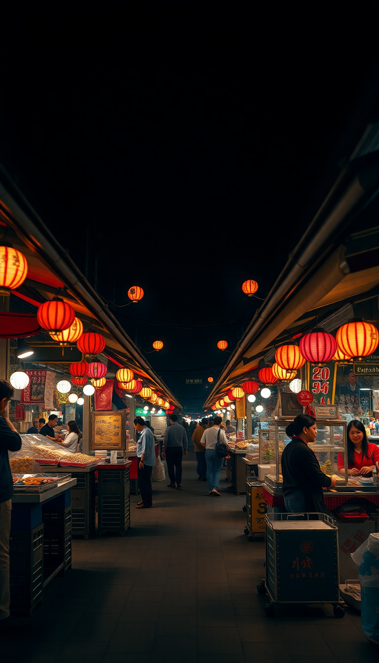 Celestial Serene Night Market Street Wallpaper
