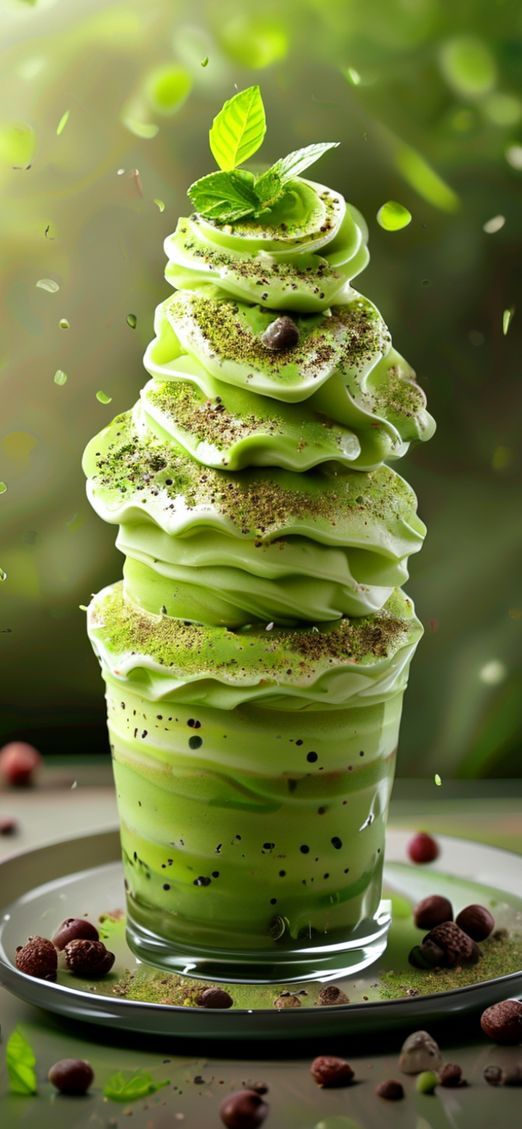 Chromatic Tiramisu Layers Green Tea Photorealistic Wallpaper