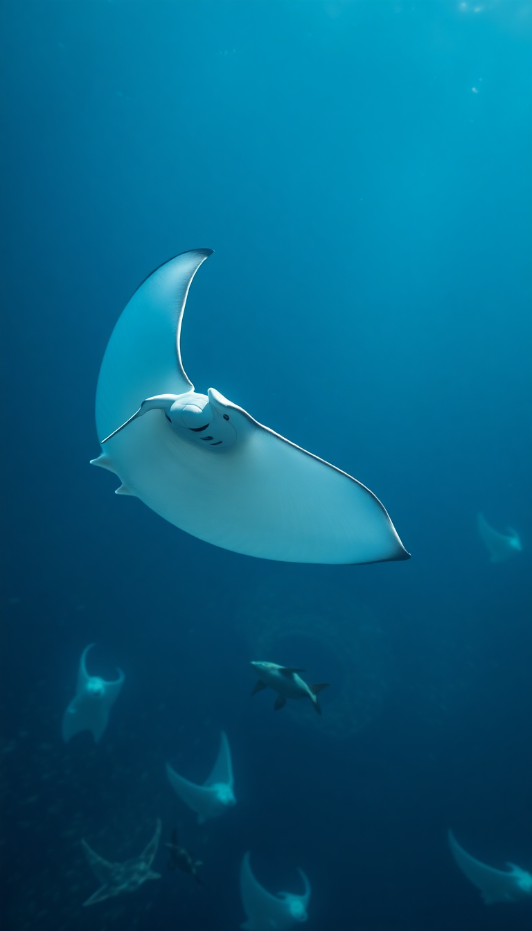 Nature Deep Manta Ray Gliding Wallpaper