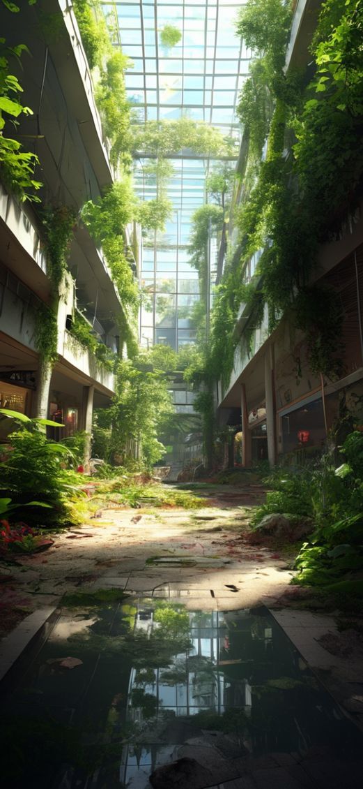 Majestic Mall Nature Reclaiming Overgrown Wallpaper