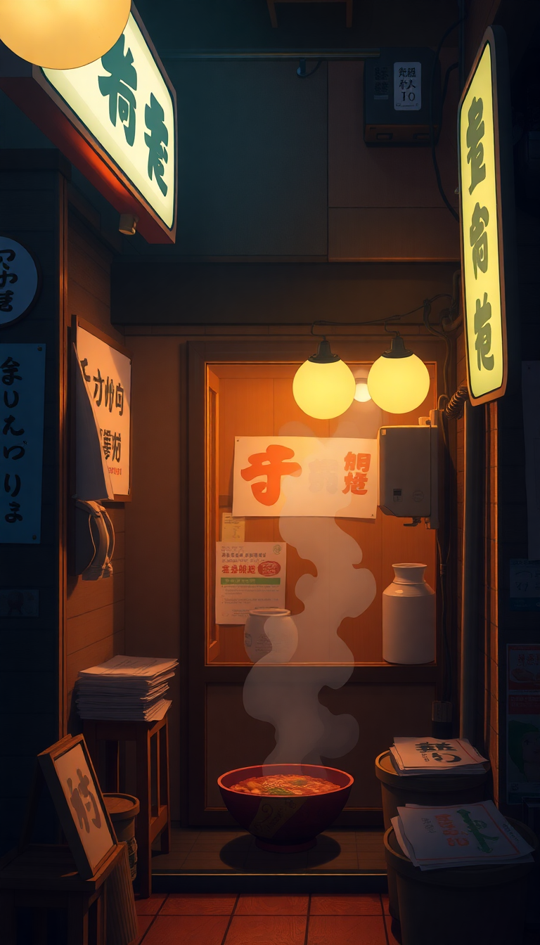 Anime Deep Cozy Ramen Shop Wallpaper