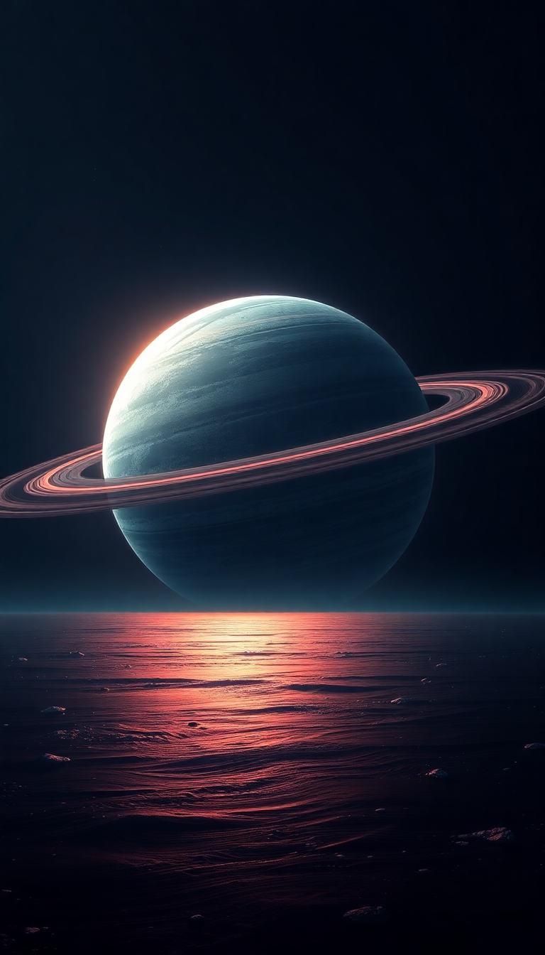 Charming Over Rising Planet Ringed Photorealistic Wallpaper