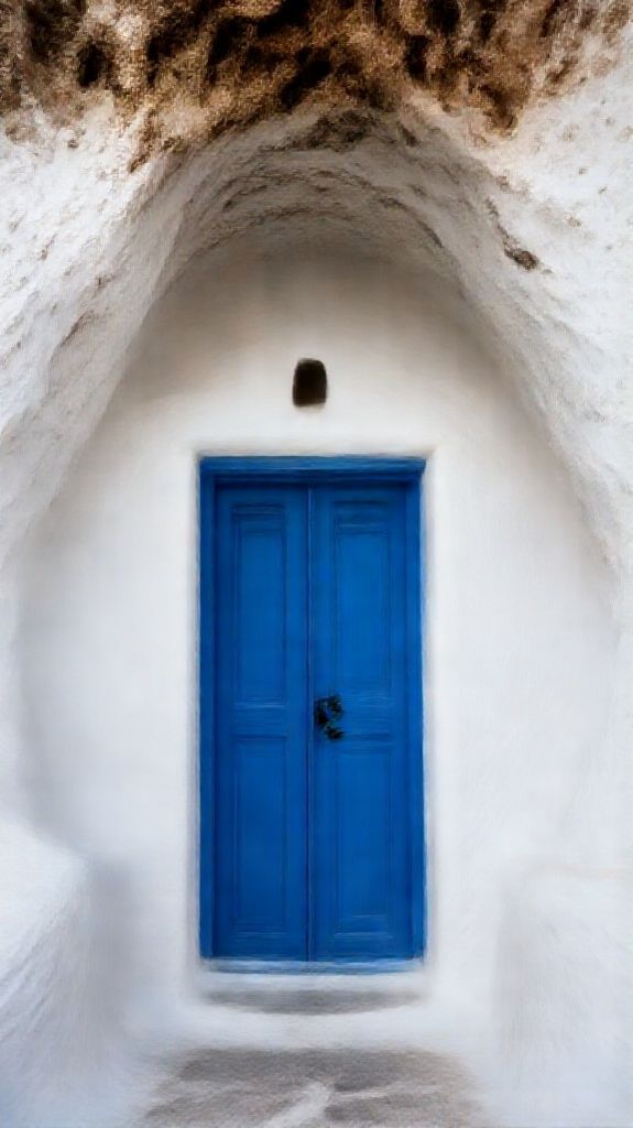 Cave House Santorini White Walls Photorealistic Wallpaper