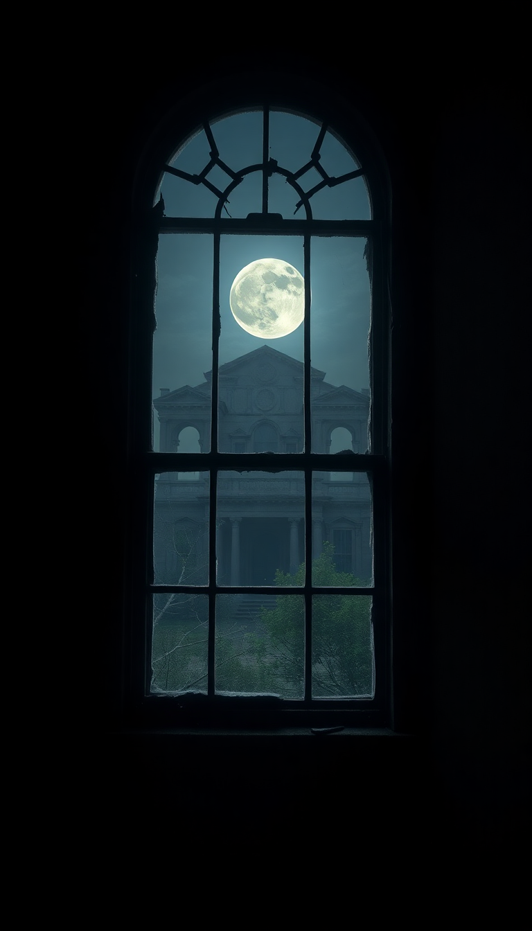 Dusky Mansion Moonlight Through Broken Photorealistic Wallpaper