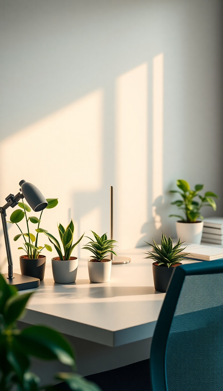 Minimalist Desk Setup Plants Morning Photorealistic Wallpaper