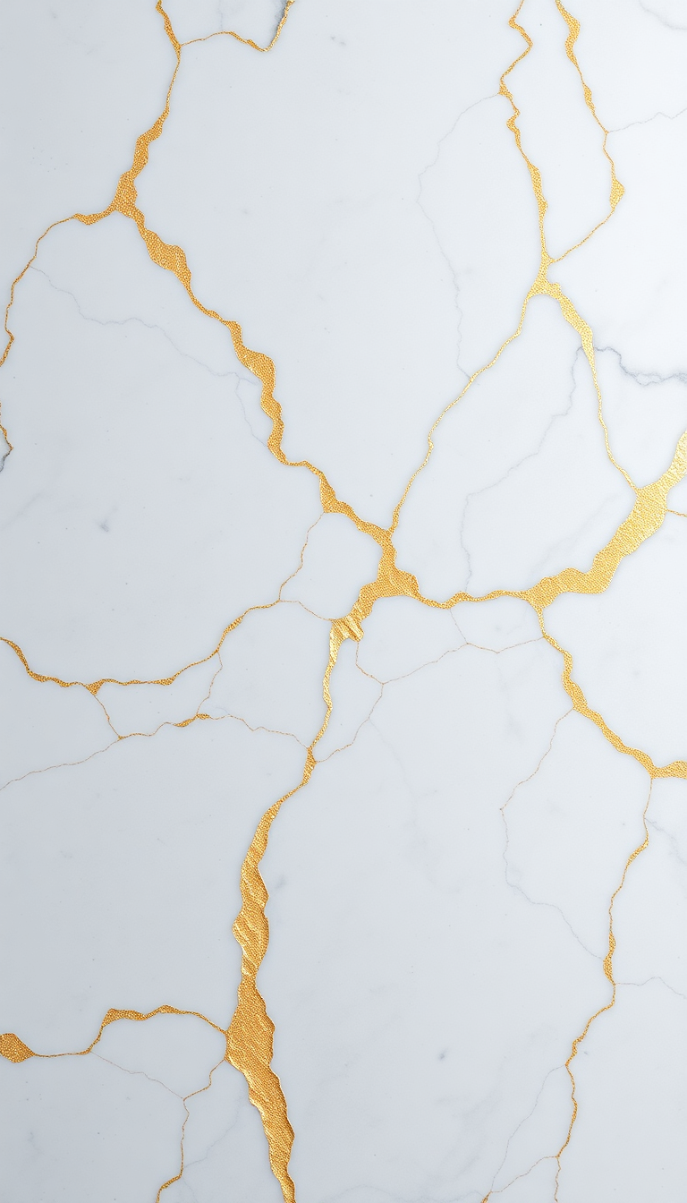 Marble Texture White Gold Veins Photorealistic Wallpaper