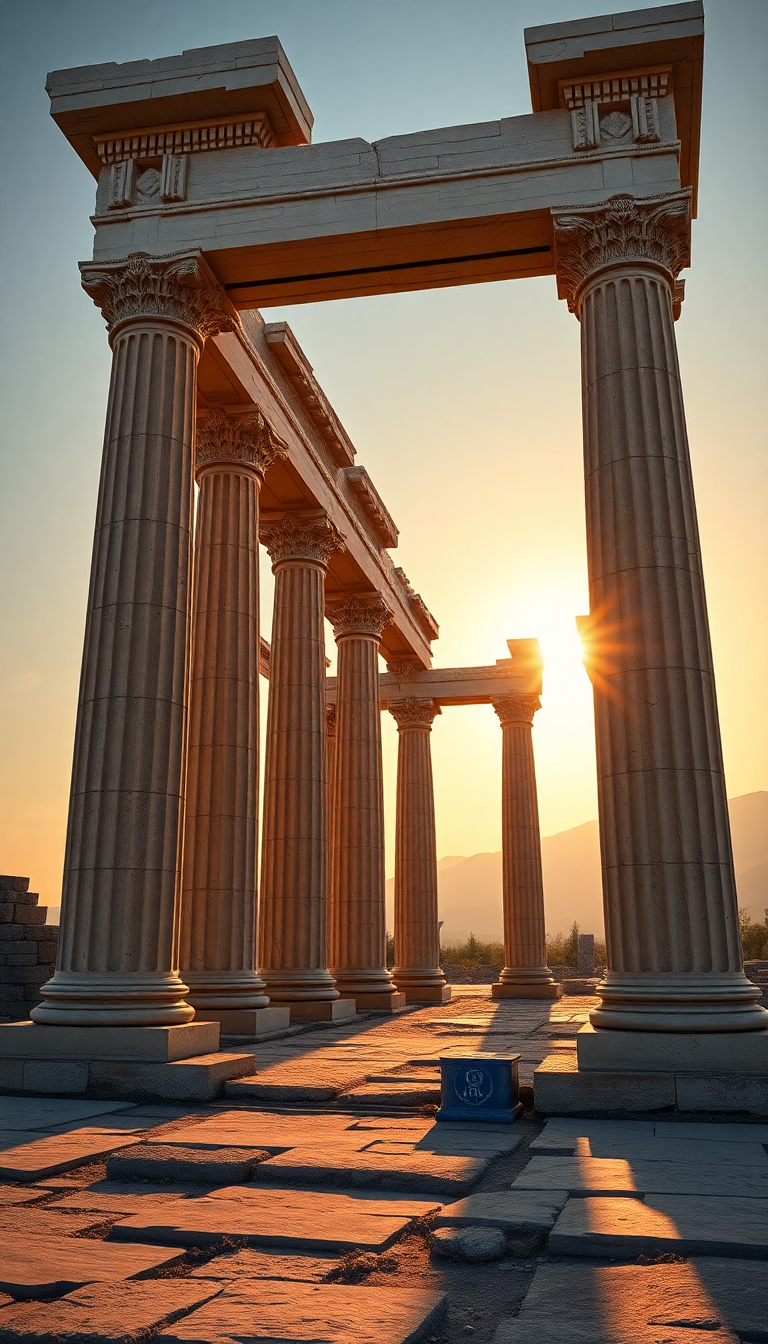 Ancient Greek Temple Ruins Golden Photorealistic Wallpaper