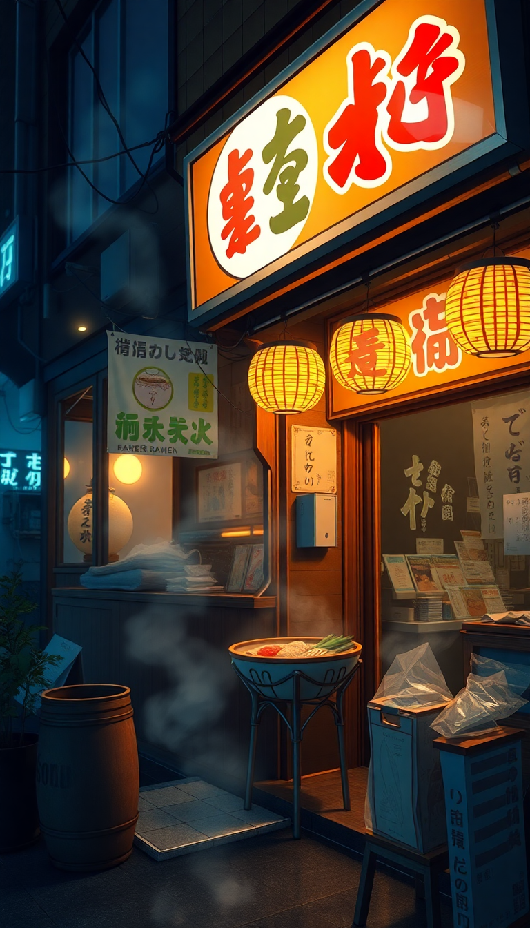 Cozy Ramen Shop At Night Anime Wallpaper