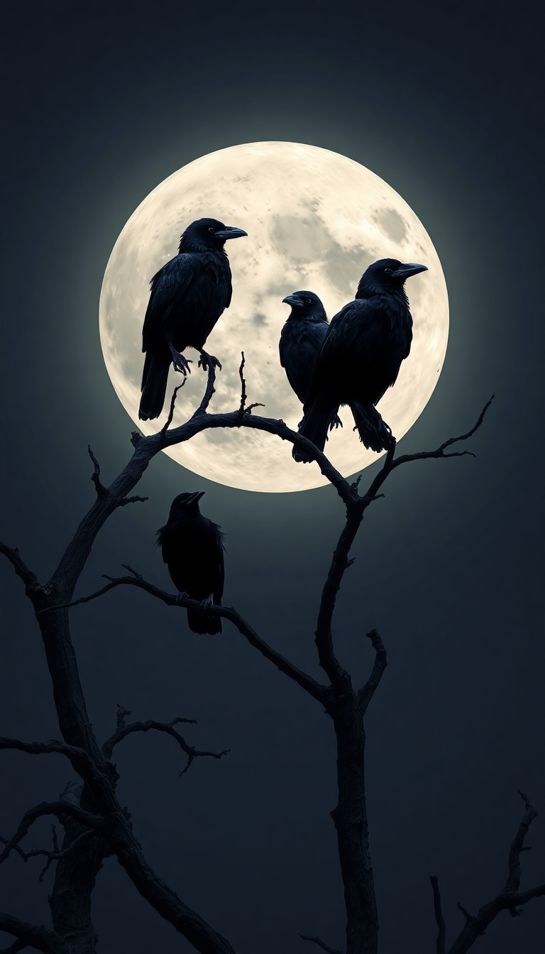 Ravens On Dead Tree Branches Digital art Wallpaper
