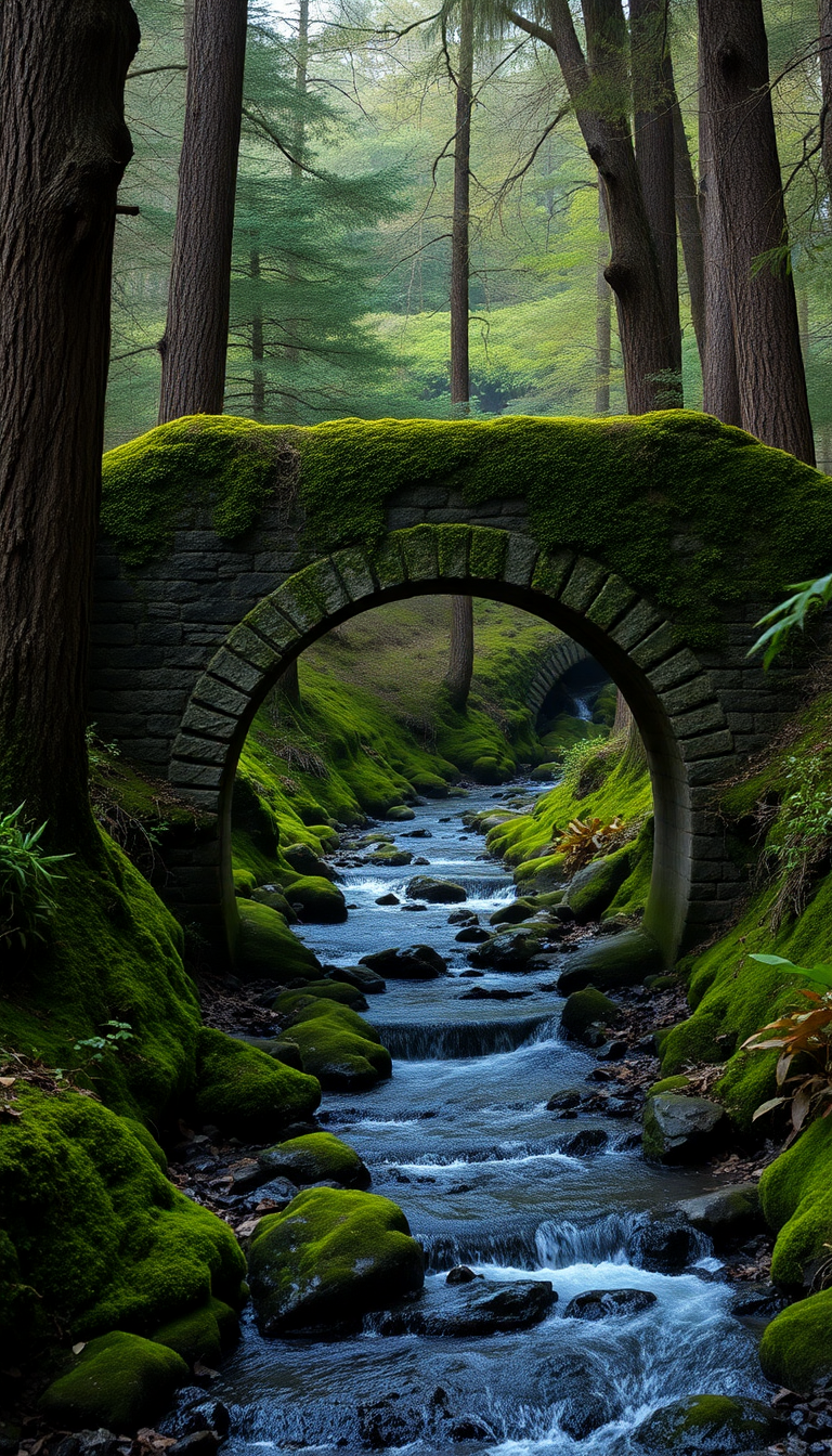 Moss Covered Ancient Stone Bridge Aesthetic Wallpaper