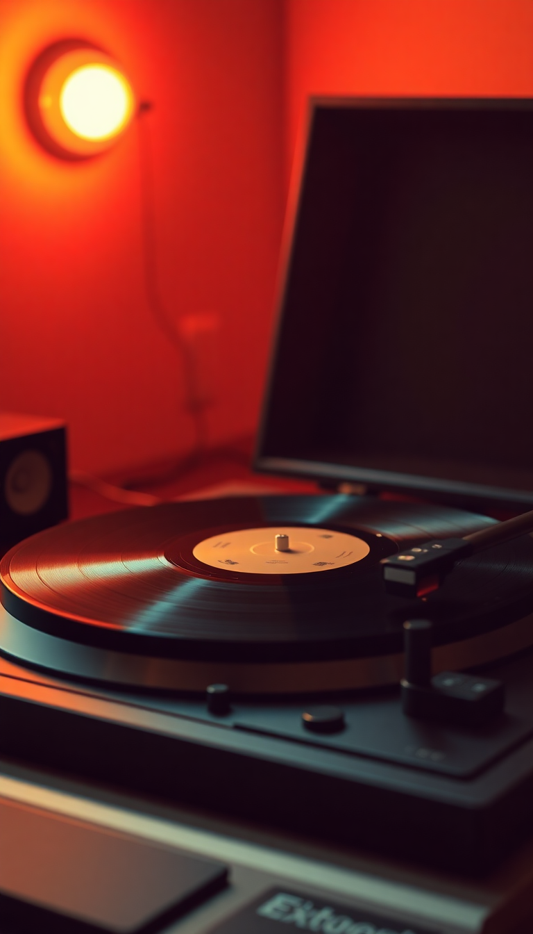 Vinyl Record Player Warm Lighting Photorealistic Wallpaper