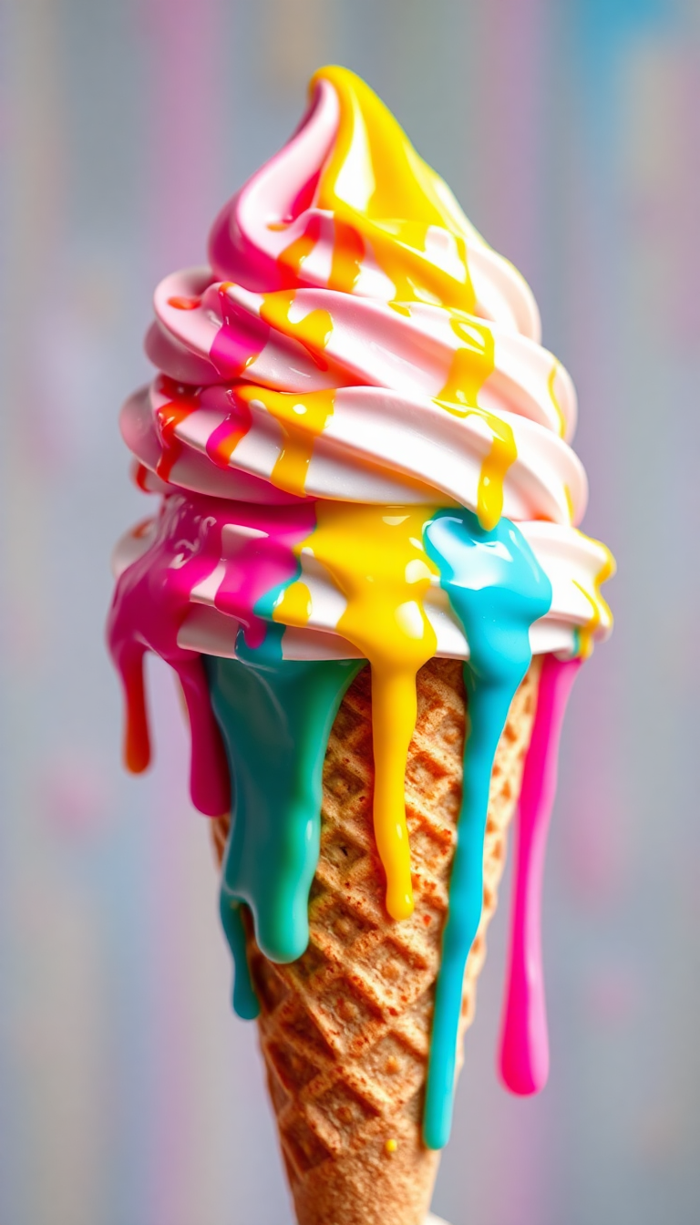Ice Cream Cone Melting Summer Photorealistic Wallpaper