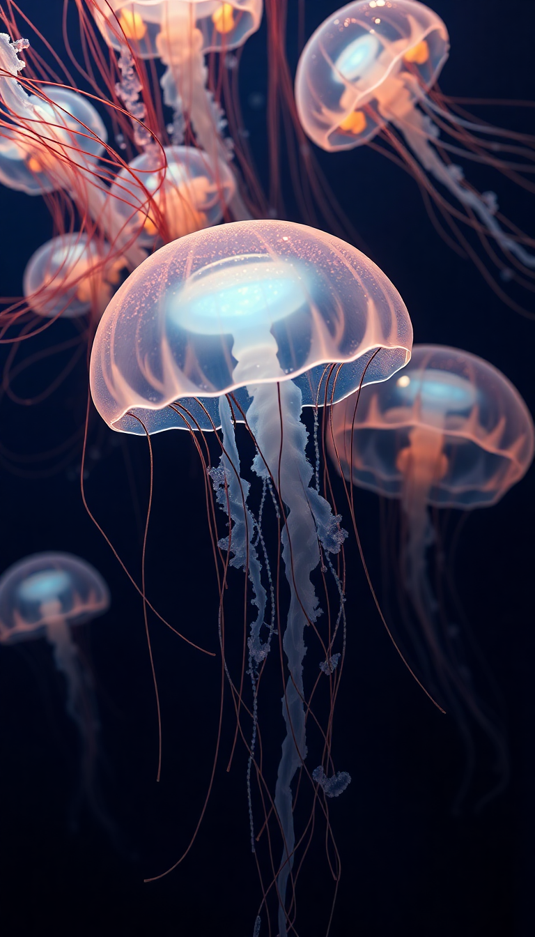School Of Jellyfish Pulsing Glowing Photorealistic Wallpaper