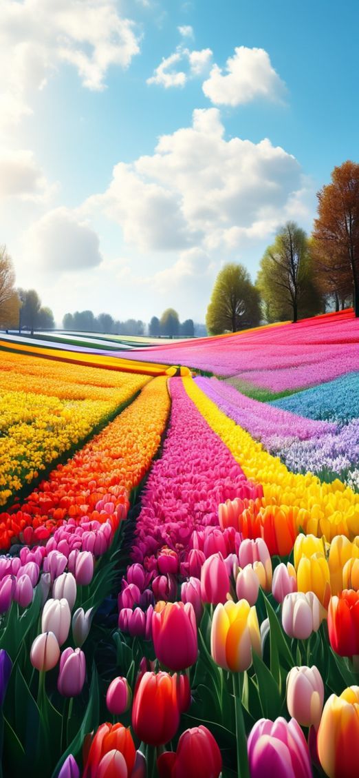 Fierce Colorful Netherlands Field Tulip Photorealistic Wallpaper