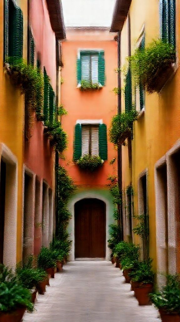 Colorful Buildings Hanging Plants Aesthetic Classic Wallpaper