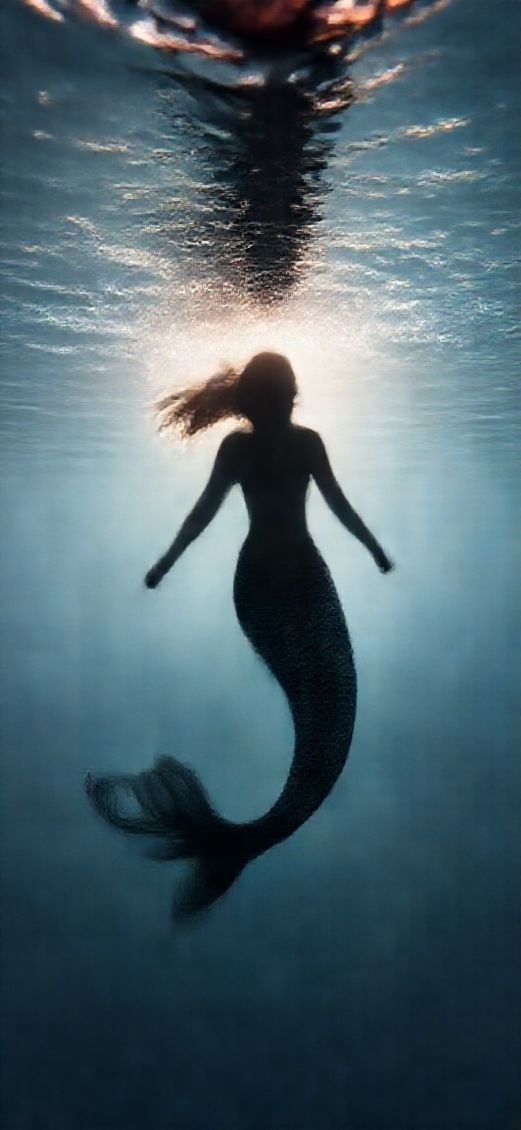 Mermaid Silhouette Swimming Toward Surface Digital art Wallpaper