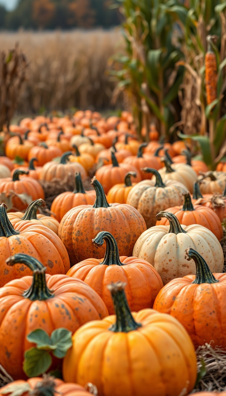 Autumn Harvest Pumpkins Corn Farm Photorealistic Wallpaper