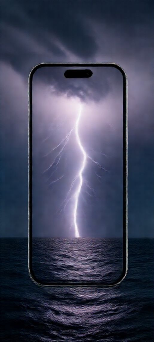 Lightning Storm Over Dark Ocean Photorealistic Wallpaper