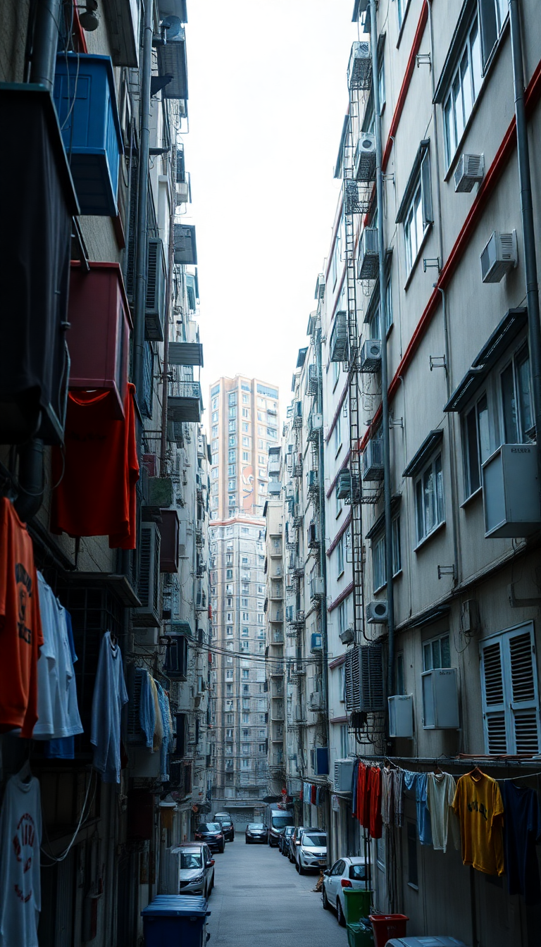 Hong Kong Density Apartments Laundry Photorealistic Wallpaper