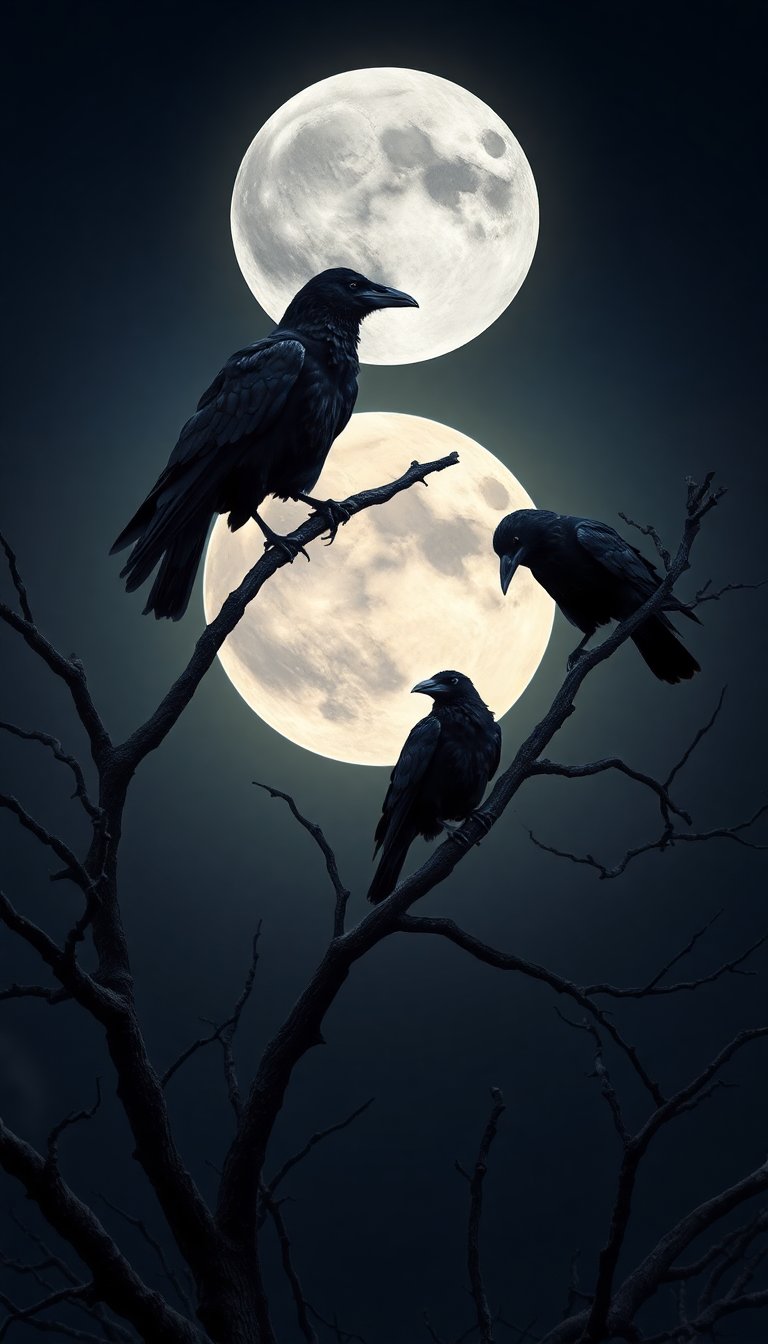 Ravens On Dead Tree Branches Digital art Wallpaper