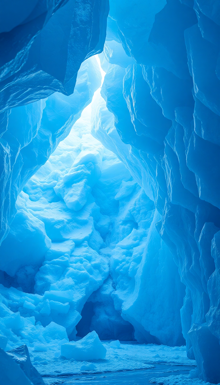 Glacial Ice Cave Blue Crystal Photorealistic Wallpaper