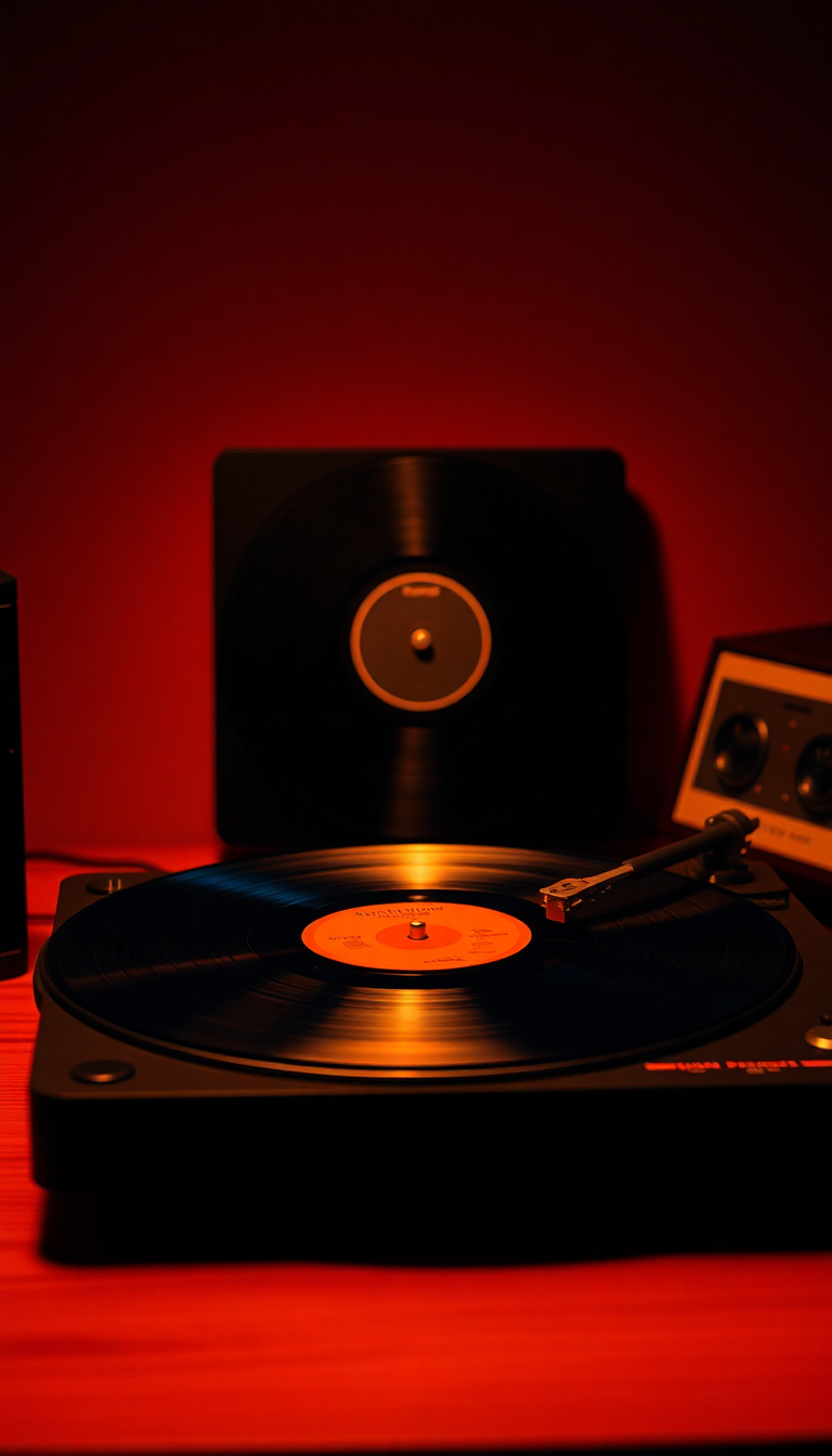 Vinyl Record Player Warm Lighting Photorealistic Wallpaper