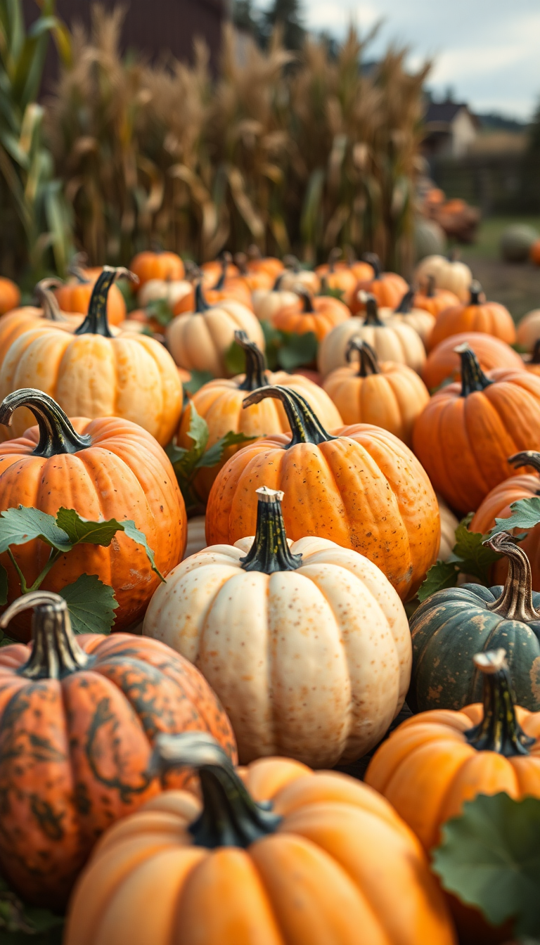 Autumn Harvest Pumpkins Corn Farm Photorealistic Wallpaper