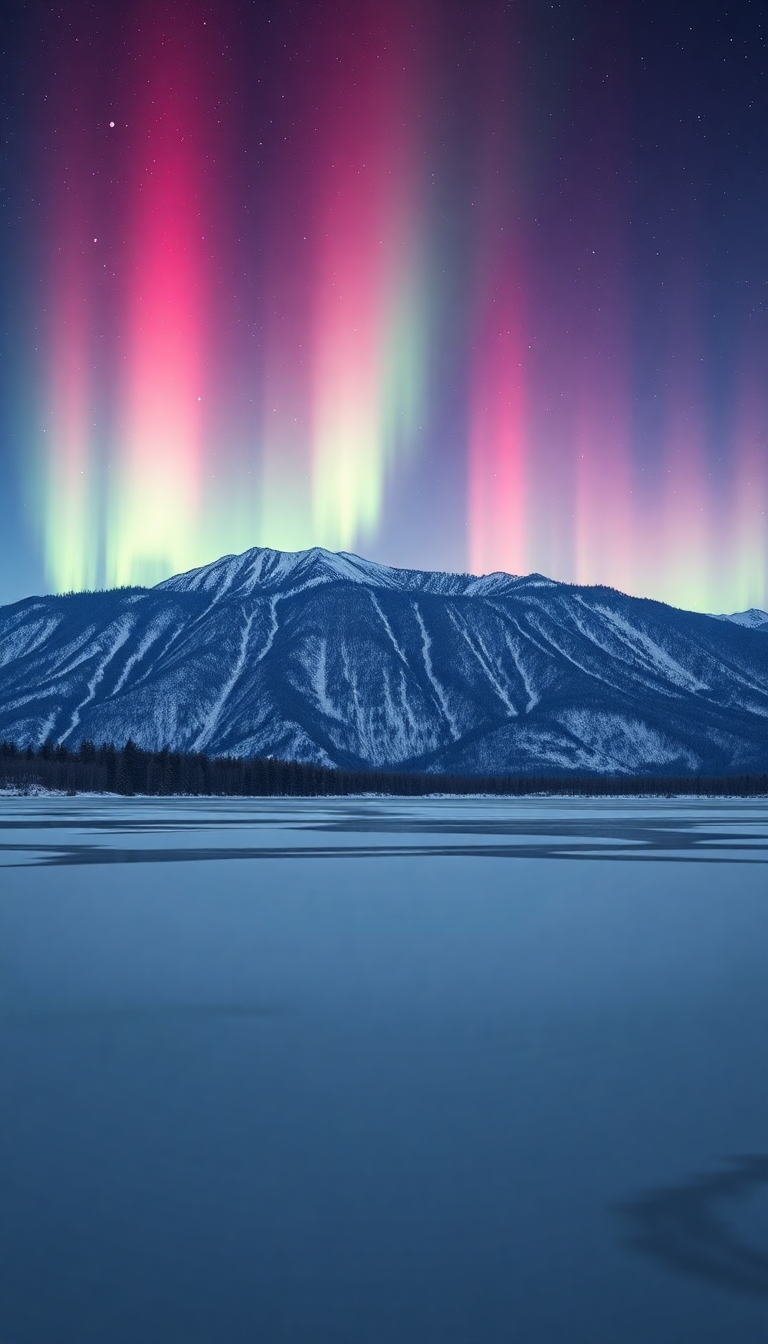 Winter Northern Lights Over Frozen Photorealistic Wallpaper