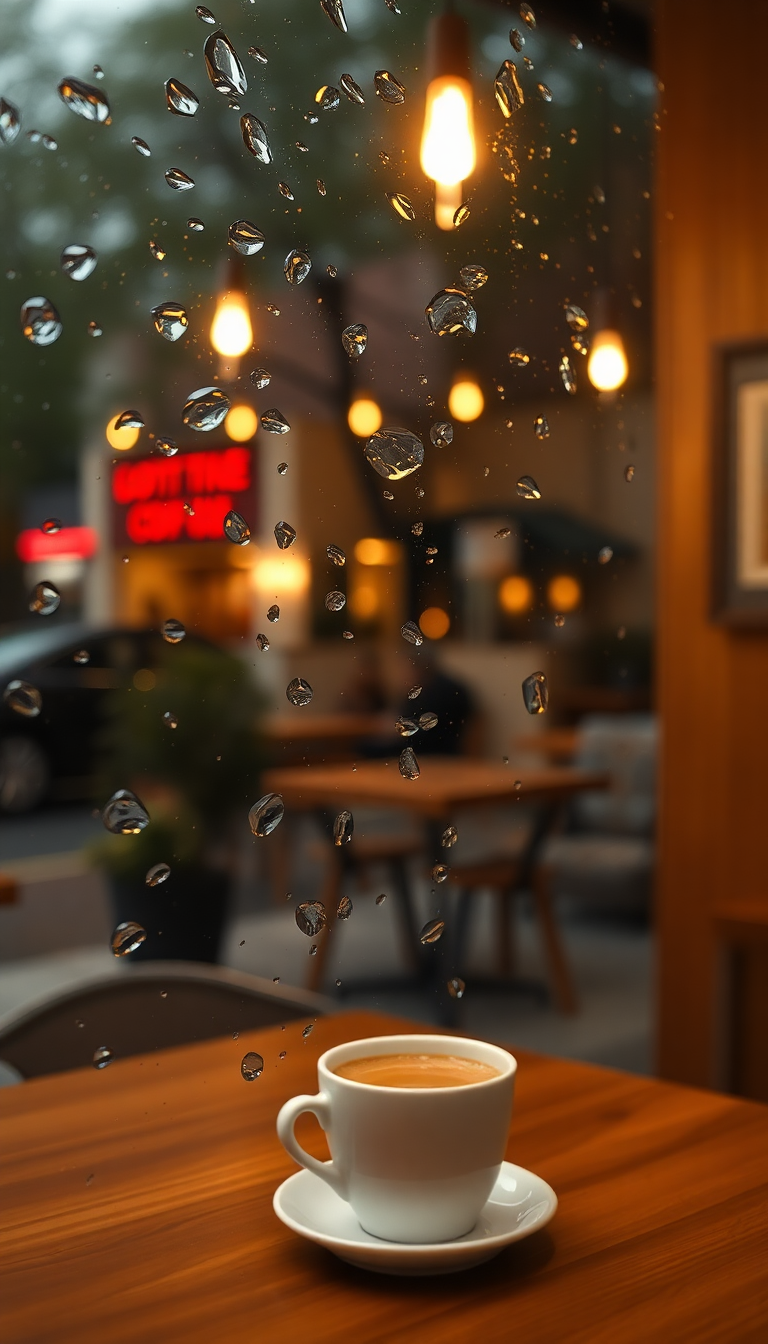 Coffee Shop Window Rain Outside Aesthetic Wallpaper