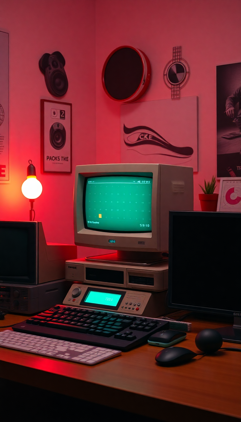 Retro Computer Setup 90s Aesthetic Photorealistic Wallpaper