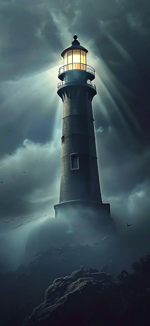 Old Lighthouse Beam Cutting Through Photorealistic Wallpaper