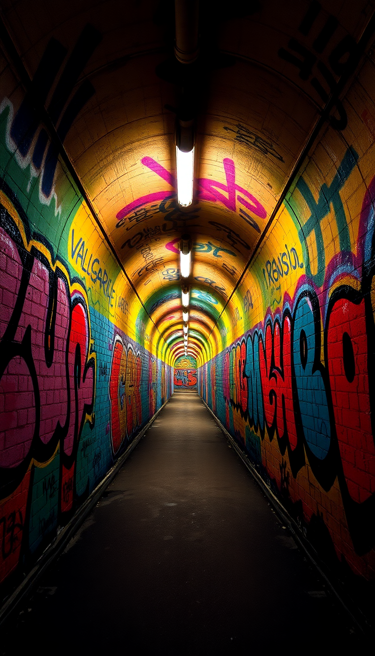 Graffiti Tunnel Perspective Vanishing Point Photorealistic Wallpaper