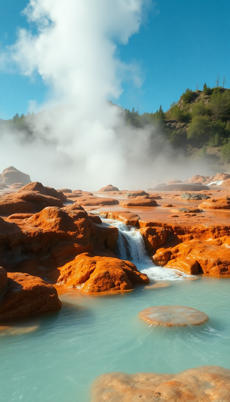 Volcanic Hot Springs Steam Rising Photorealistic Wallpaper