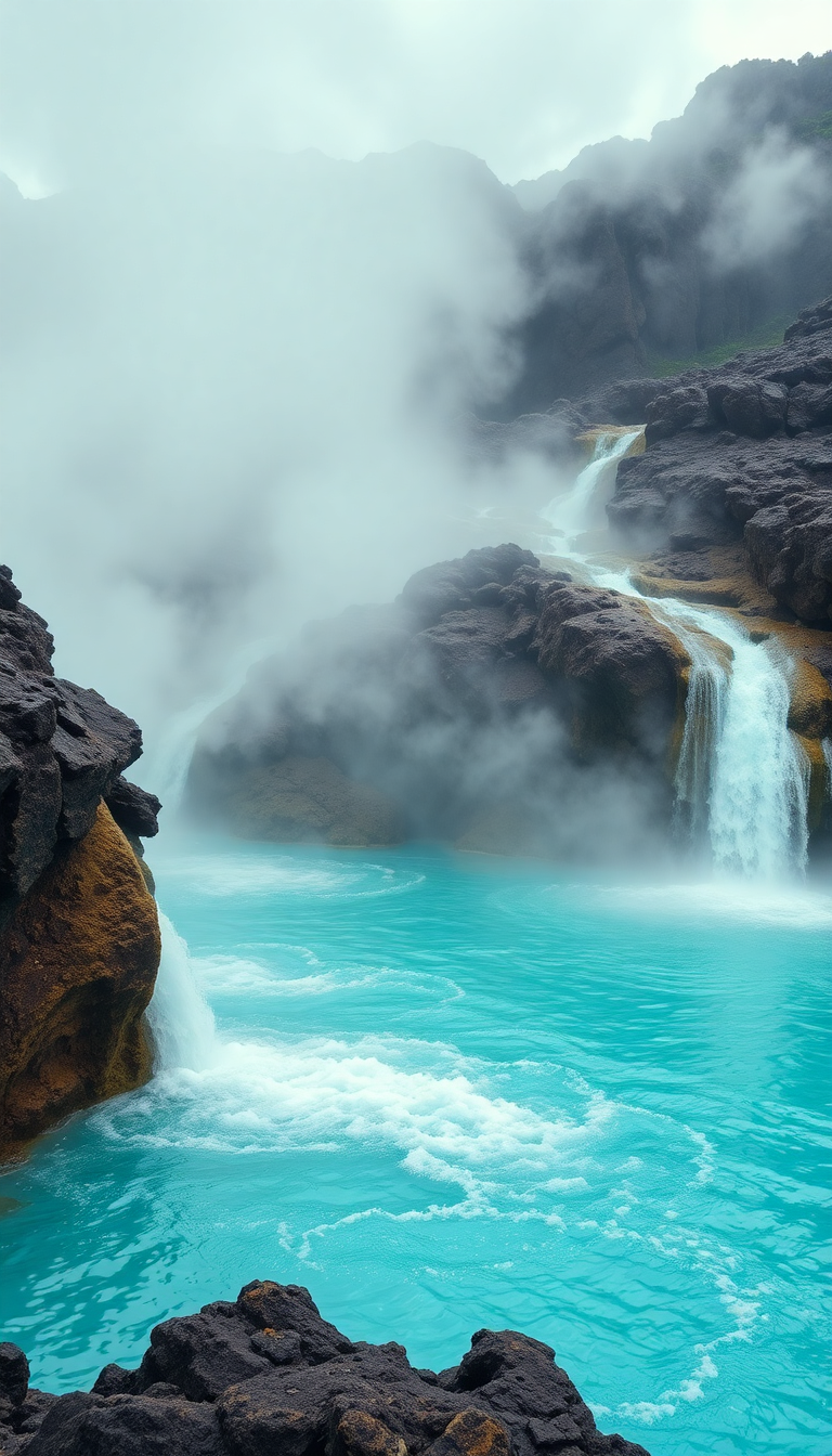 Volcanic Hot Springs Steam Rising Photorealistic Wallpaper