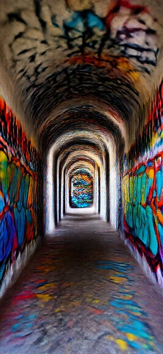 Graffiti Tunnel Perspective Vanishing Point Photorealistic Wallpaper