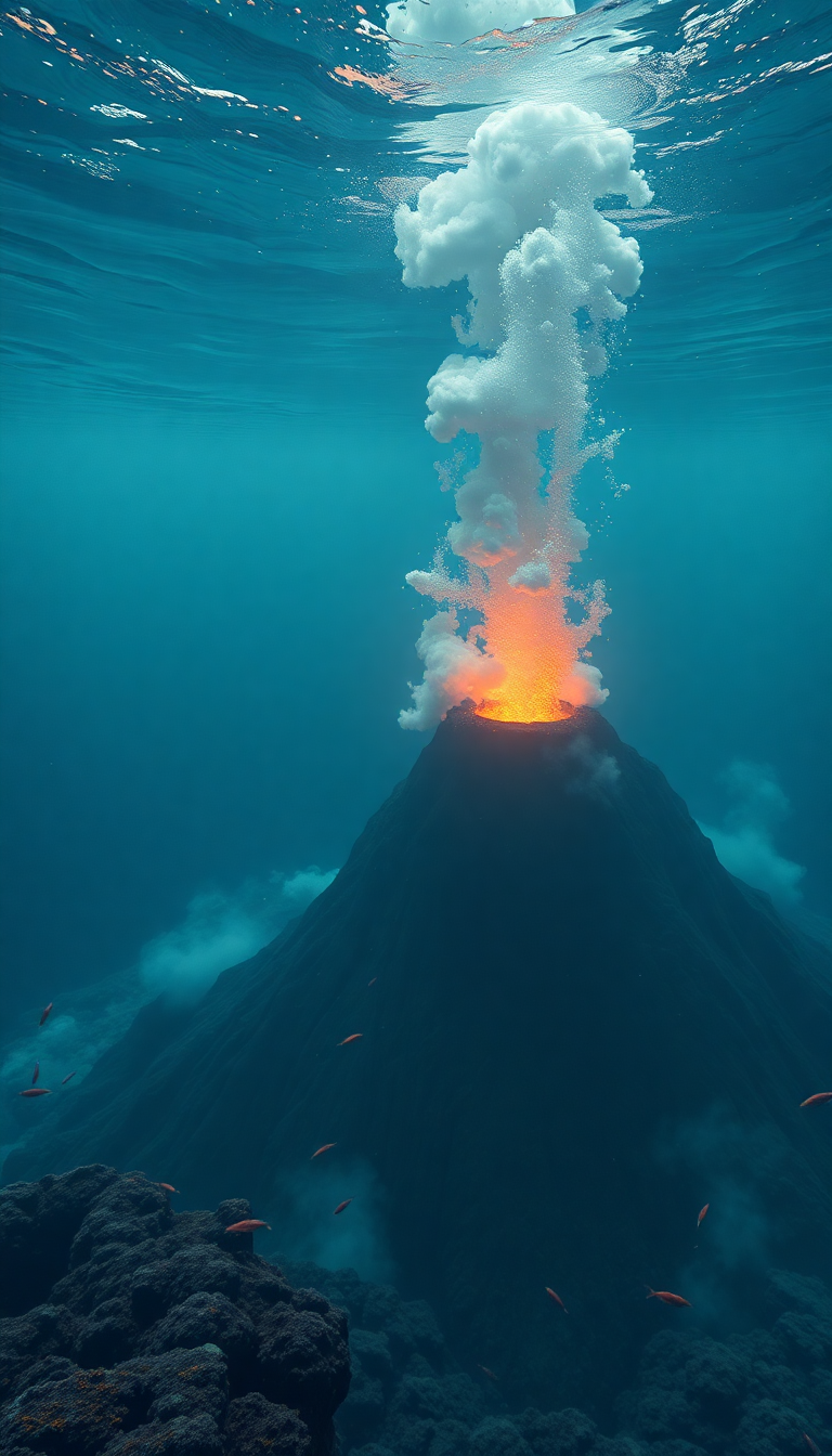 Underwater Volcano Vents Smoke Sea Photorealistic Wallpaper