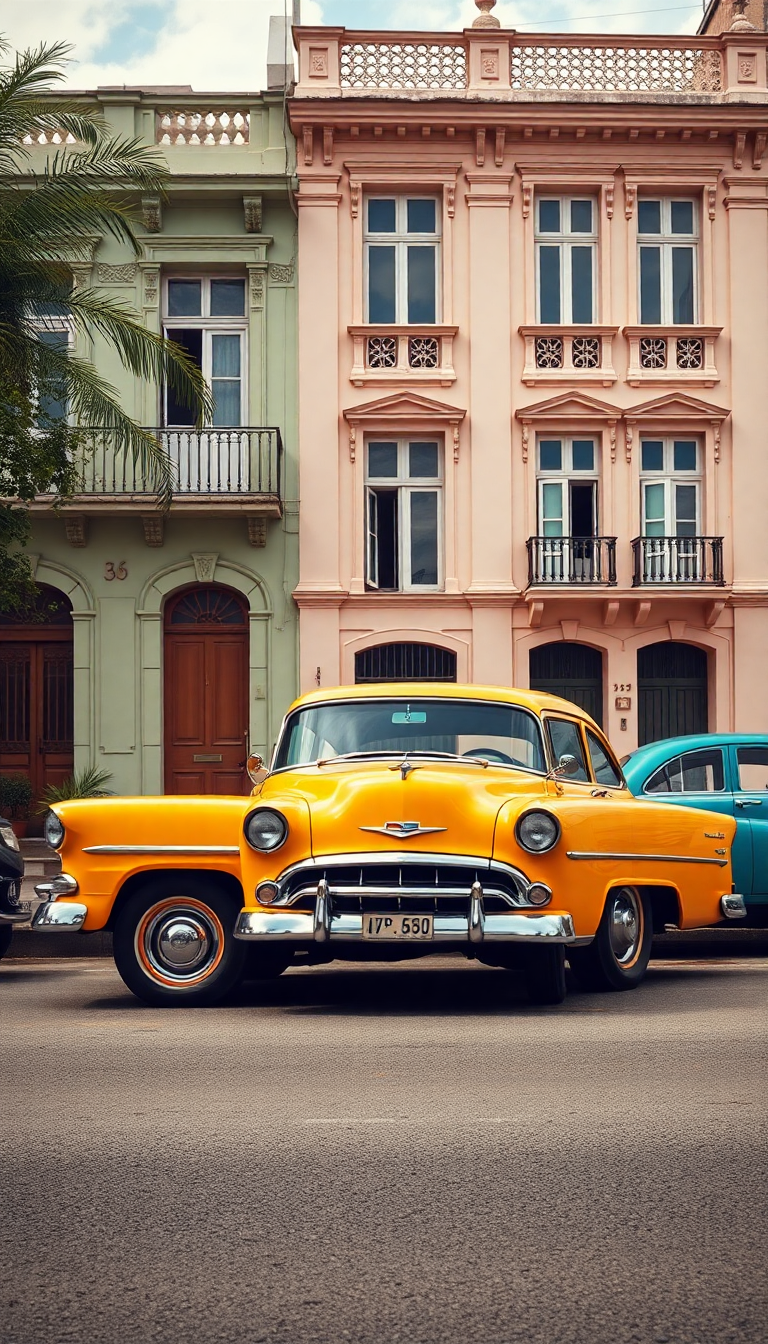 Old Havana Classic Cars Pastel Photorealistic Wallpaper