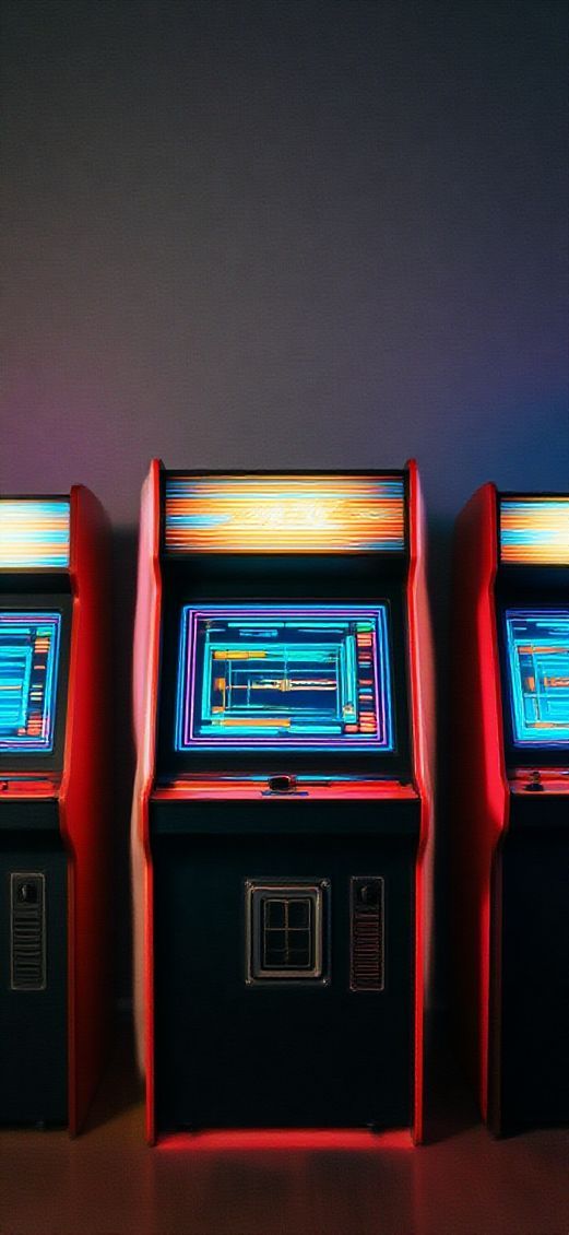Old Arcade Machines Dark Room Photorealistic Wallpaper