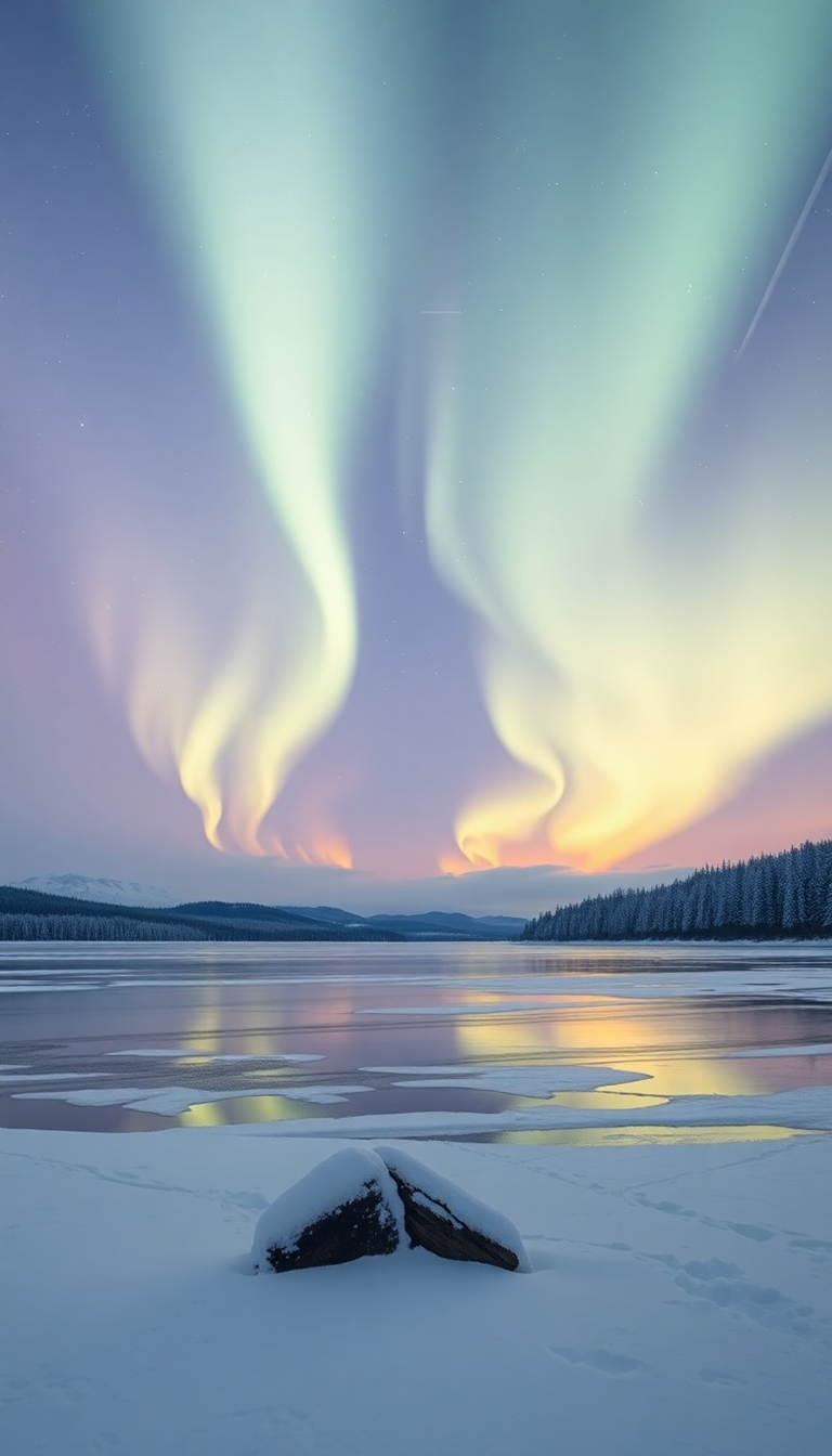 Winter Northern Lights Over Frozen Photorealistic Wallpaper