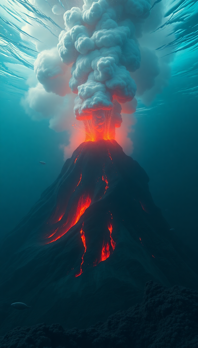 Underwater Volcano Vents Smoke Sea Photorealistic Wallpaper