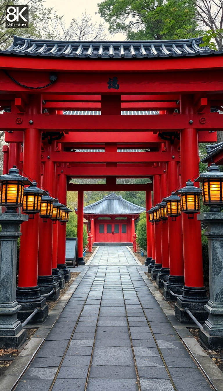 Japanese Temple Gate Torii Path Photorealistic Wallpaper
