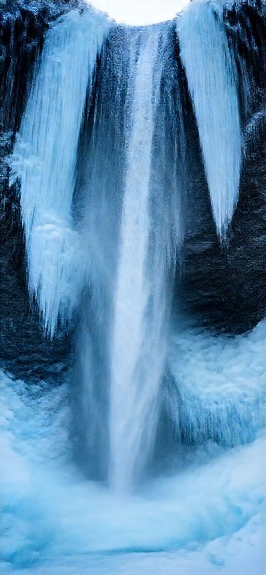 Frozen Waterfall Ice Formations Winter Photorealistic Wallpaper
